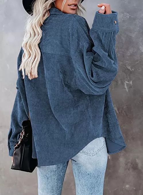 Haute Edition Women's Slouchy Oversized Corduroy Shirt Jacket 